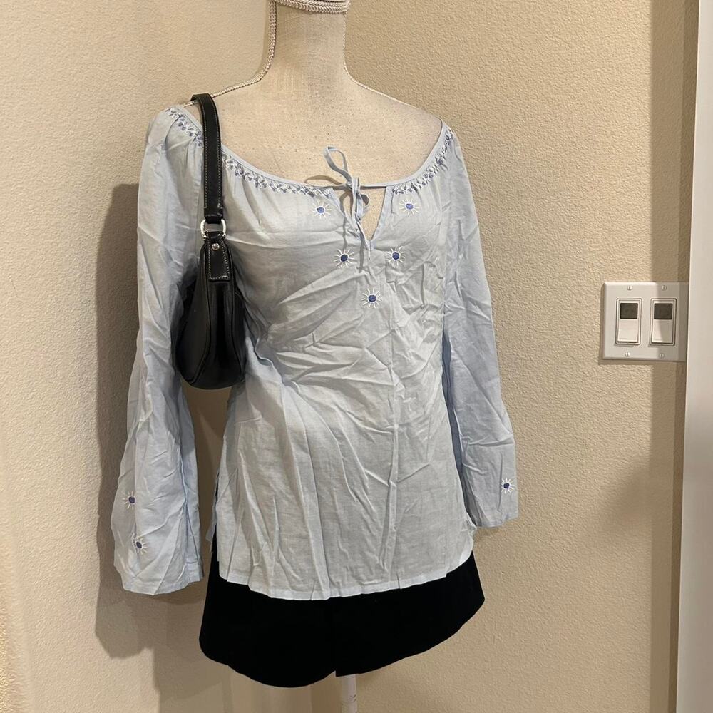 INC International Concepts blue cotton embordered top. Size 10